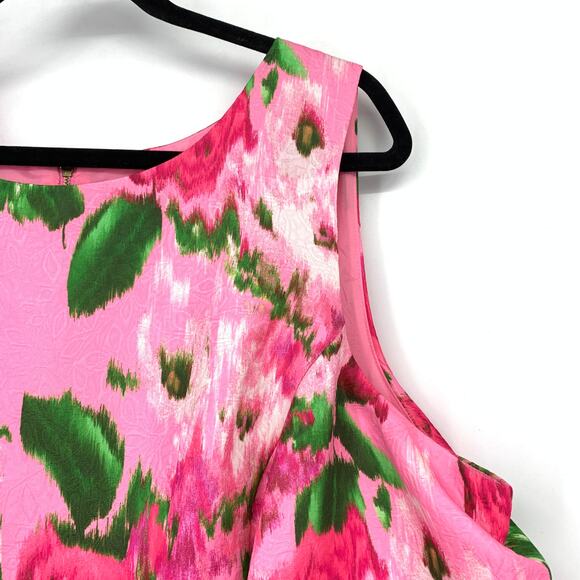 Maison Tara Ophelia Midi Dress Womens Size 20W Popover Bodice Pink Green Floral - Picture 3 of 6